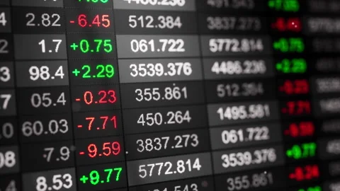 Looping 3D stock ticker board with red and green price changes Video stock 322017648