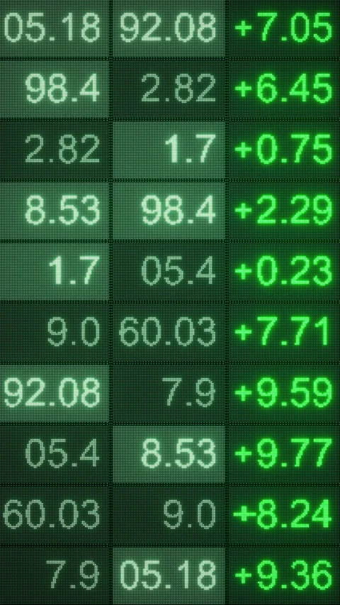 Looping 3D ticker matrix with gains color coded in green on screen 库存影片 328493343