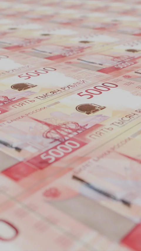 Looping 5000 russian rubles animation, money printer or printing machine, cash Stock Footage 310244363