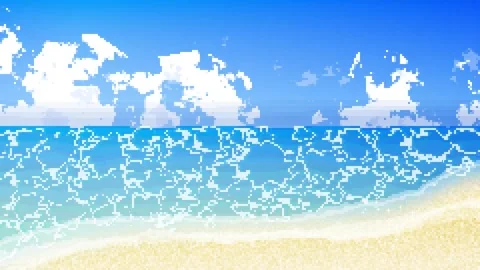 Looping 8bit Retro Pixel Beach Background with Blue Ocean Stock Footage 337980350