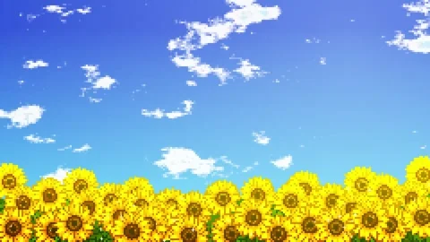 Looping 8bit Retro Pixel Sunflower Field Blue Sky Video stock 337980358