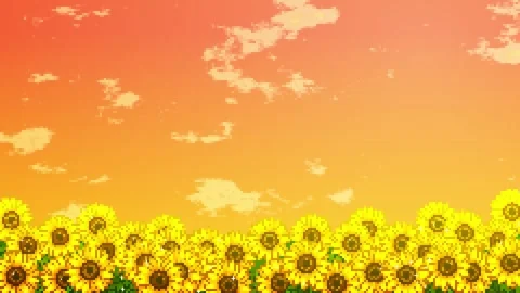 Looping 8bit Retro Pixel Sunflower Field at Sunset Video stock 337980359