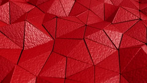 Looping abstract 3D animation of the moving red leather solid triangles pattern Stock Footage 274554257