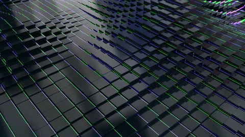 Looping Abstract 3D color reflective cubic animation.Waving surface.Screensaver Video stock 168421459