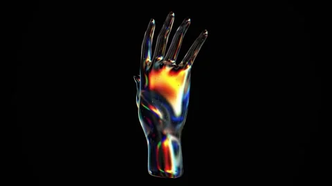 Looping abstract 3d glass human hand. Stockbeeldmateriaal 299921866