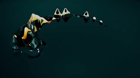 Looping abstract circling liquid animation.Dark and Yellow. 3D geometric Stock Footage 246126672