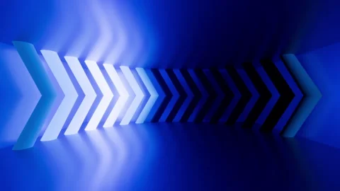 Looping animated 3d background. Arrows glow with bright white neon light Video stock 302798549