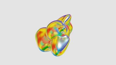 Looping animated 3D background. rainbow abstract figure deforms on a white backg Video stock 253289044