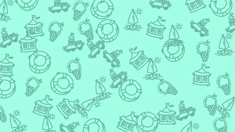 Looping Animated Background of Hand-Drawn Summer Beach Holiday Icons. Stock Footage 318533424