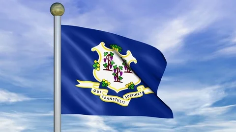 Looping Animated Flag of Connecticut on a Pole Stock Footage 73605301
