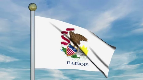 Looping Animated Flag of Illinois on a Pole Stock Footage 73605774