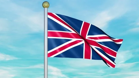 Looping Animated Flag of the United Kingdom on a Pole Stock Footage 73567979
