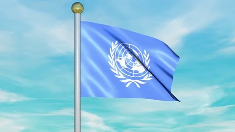 Looping Animated Flag of the United Nations on a Pole Stock Footage 73575754