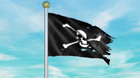 Looping Animated Pirate Flag on a Pole Stock Footage 73567324