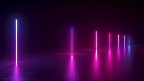 Looping animation of 3d neon vertical lines in perspective view, glowing lines Stock Footage 145021140