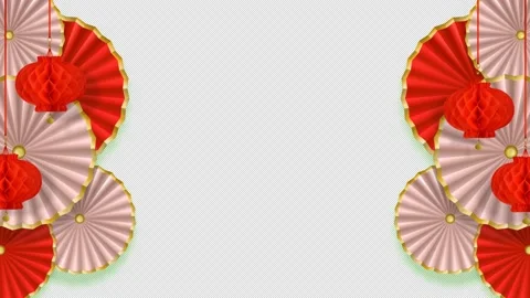 Looping animation with Alpha channel form paper flowers, fans and lanterns Stock Footage 147935792