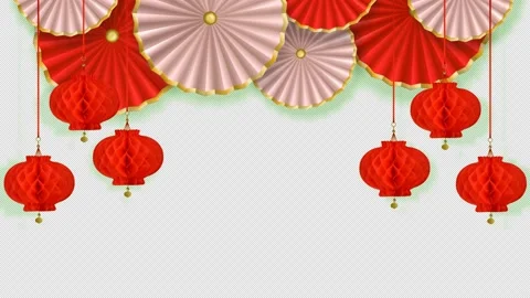 Looping animation with Alpha channel form paper flowers, fans and lanterns Stock Footage 147935970