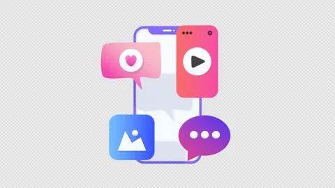Looping animation of an animated smartphone displaying social media icons. Stock Footage 312485527