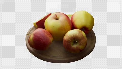 Looping animation around a composition of apples lying on a wooden board. Stock Footage 314043384