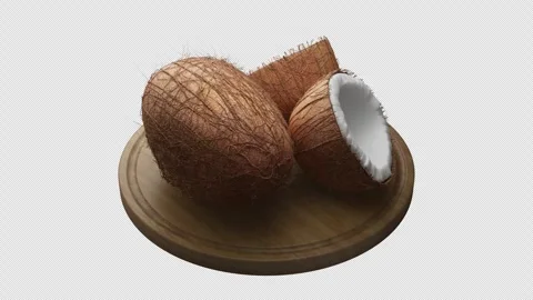 Looping animation around a composition of coconuts lying on a wooden board. Stock Footage 310793468