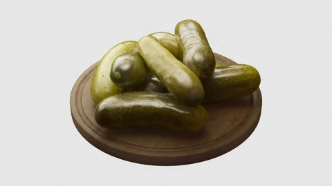 Looping animation around a composition of pickles lying on a wooden board. Stock Footage 308738993
