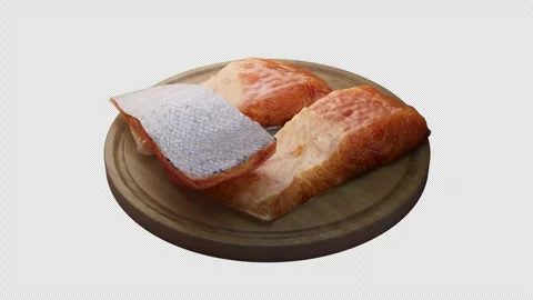 Looping animation around a composition of salmon lying on a wooden board. Stock Footage 314045410