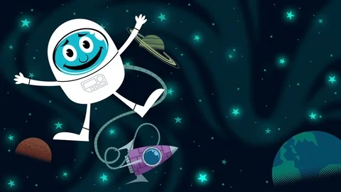 Looping animation of astronaut in outer space. Stock Footage 73972302