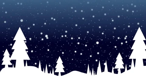 A looping animation background of pine trees with falling snow in a flat style. Stock Footage 291385306