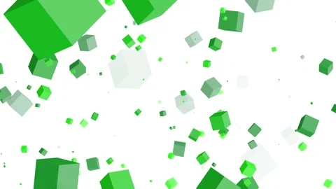 Looping animation of bright green 3D cubes floating in space on a clean white Stock Footage 313746404