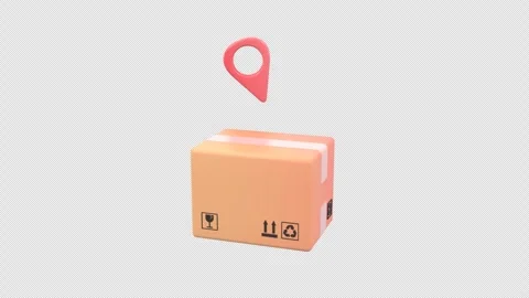 Looping animation of a cardboard box with a location pin icon. Stock Footage 312460836