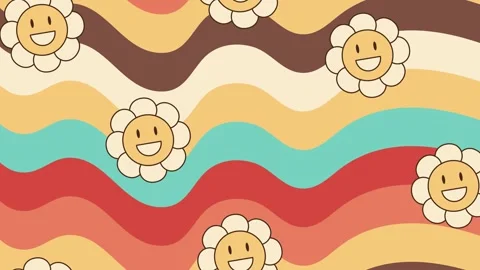 Looping animation of cheerful stylish daisy flowers falling on colorful rai.. Stock Footage 310094833
