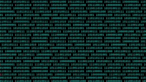 Looping animation cyan binary data with glitches &amp; sound effects horizontal Stock-Footage 235168491