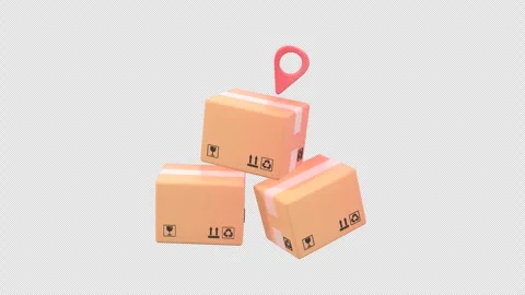 Looping animation featuring multiple cardboard boxes with location pin icon. Stock Footage 312485923