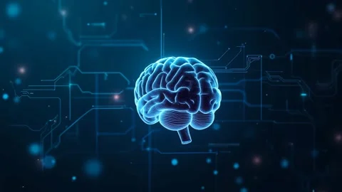 Looping Animation of Glowing Digital Brain in Futuristic Virtual Space Stock Footage 305867029