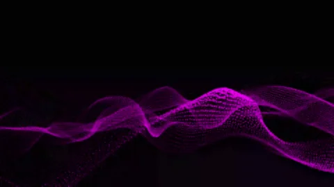 Looping animation of glowing magenta waves forming a digital soundwave-like Video stock 313684466