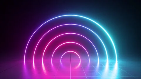Looping animation of glowing neon round lines, rings changing colors Stock Footage 143913230