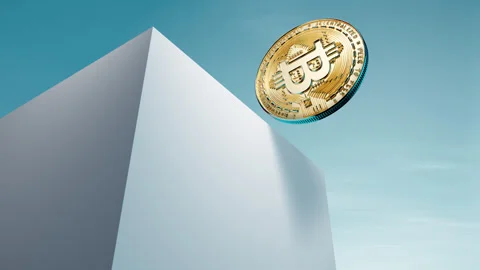 Looping animation of golden bitcoin rolling and falling down Stock Footage 328455604