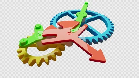 Looping animation of a group of plastic gears. Alpha Channel. Stock Footage 308076410