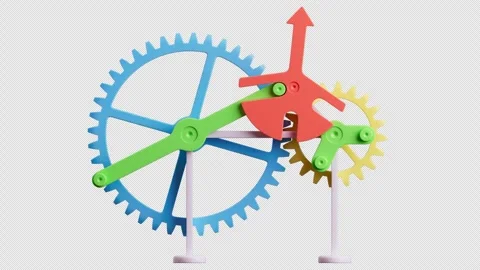 Looping animation of a group of plastic gears. Alpha Channel. Stock Footage 308740192