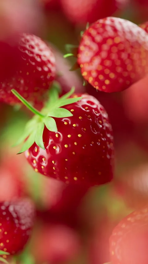 Looping animation of a group of strawberry. Defocus. Close-up. Stock Footage 308078195
