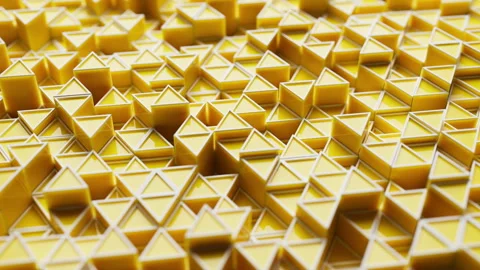 Looping animation of a group of yellow plastic triangular geometric shapes. Stock Footage 276441586
