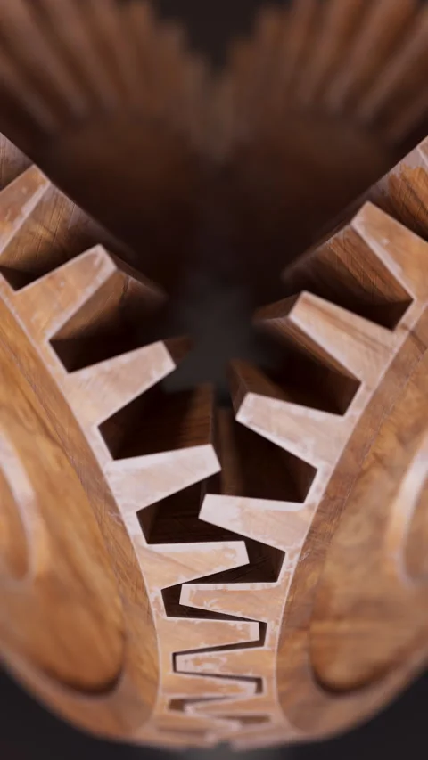 Looping animation of a mechanical construction made of wooden gears. Stock Footage 308076049