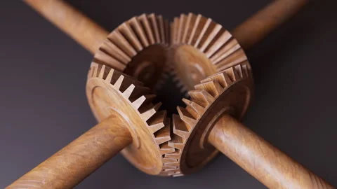 Looping animation of a mechanical construction made of wooden gears. Stock Footage 308076141