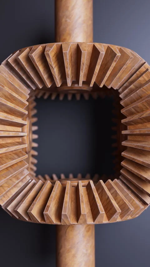 Looping animation of a mechanical construction made of wooden gears. Stock Footage 308076255