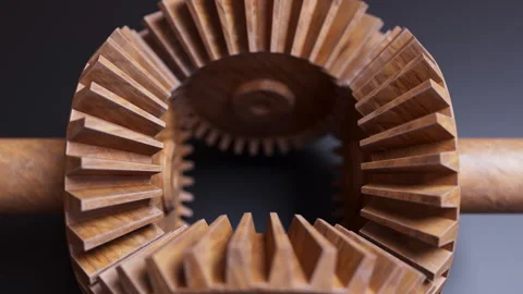Looping animation of a mechanical construction made of wooden gears. Stock Footage 308740072