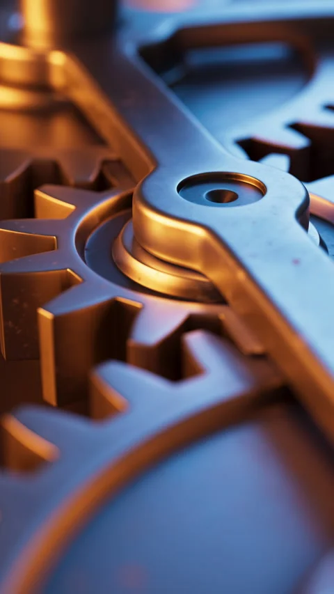 Looping animation of a mechanical structure made of metal gears. Video stock 308075728