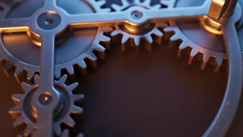 Looping animation of a mechanical structure made of metal gears. Stock Footage 309334815