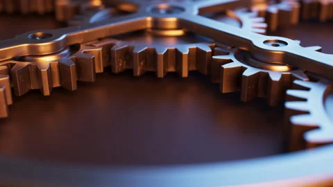 Looping animation of a mechanical structure made of metal gears. Stock Footage 309334856