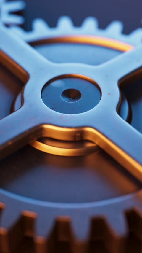 Looping animation of a mechanical structure made of metal gears. Stock Footage 310794538