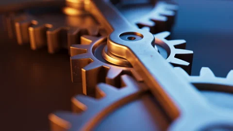 Looping animation of a mechanical structure made of metal gears. Video stock 312110540